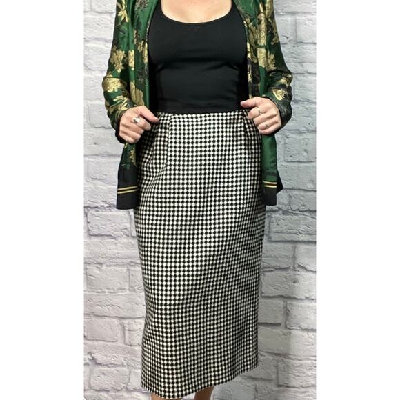 Vintage Vinci Clothiers Wool Houndstooth Midi Skirt - Picture 1 of 9